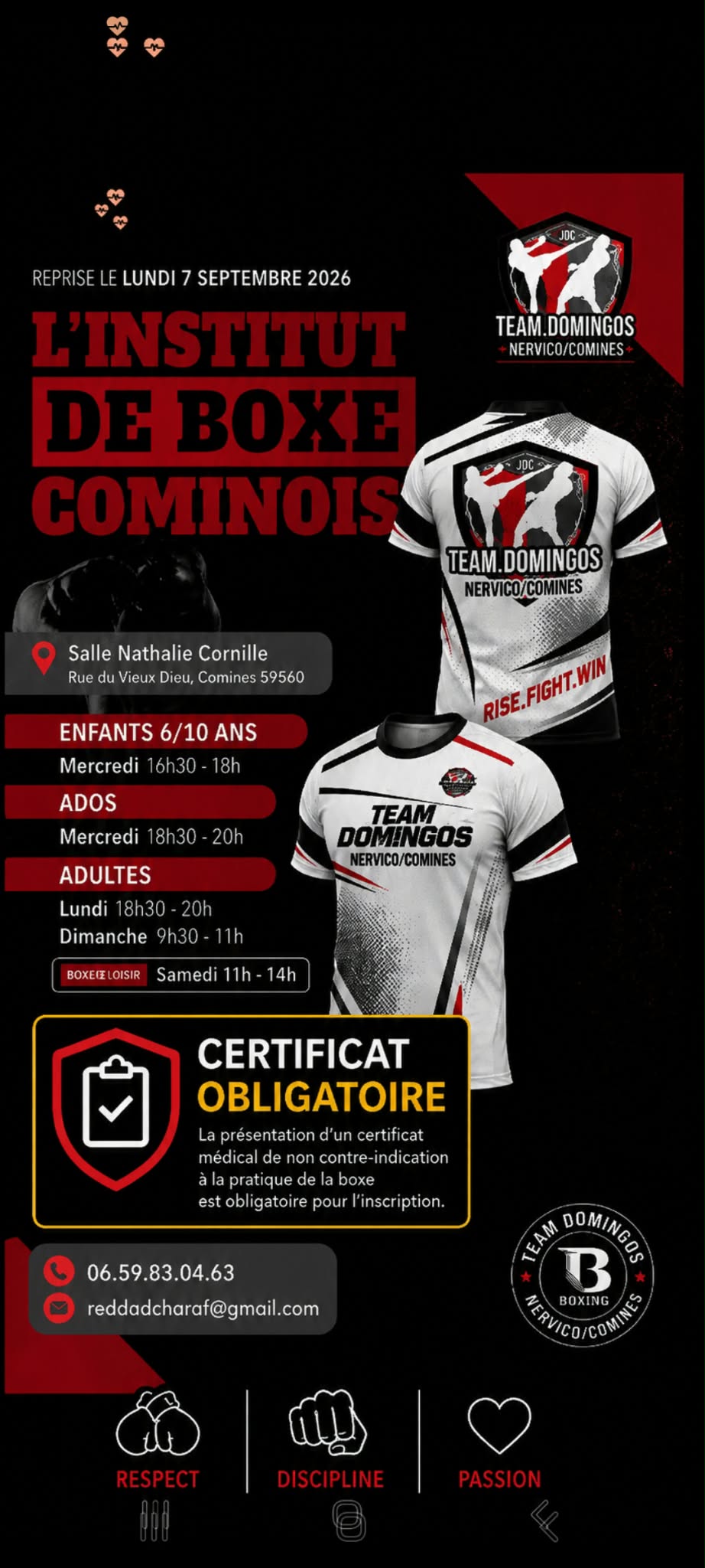 Affiche de l'Institut de Boxe Cominois - Team Domingos à Comines